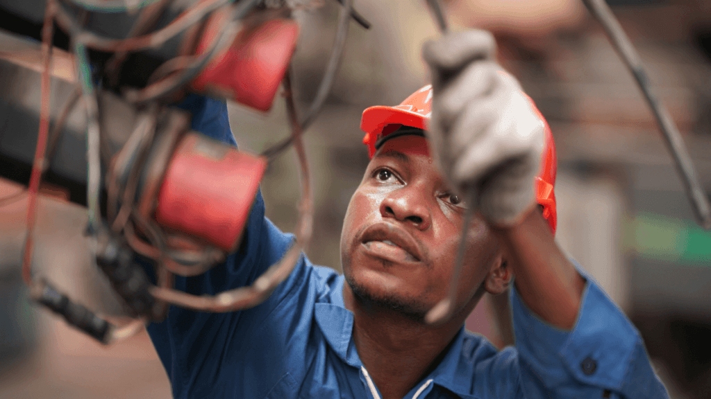South African electrician installing electrical systems